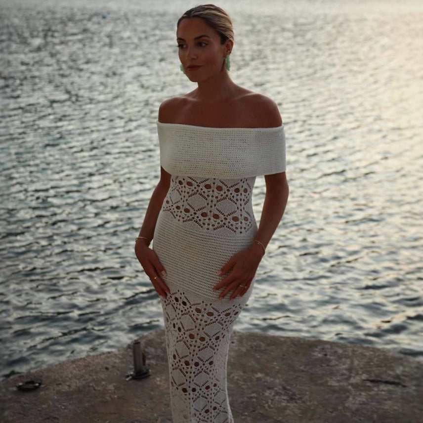 Off-Shoulder Short-Sleeve Knit Bodycon Maxi Dress