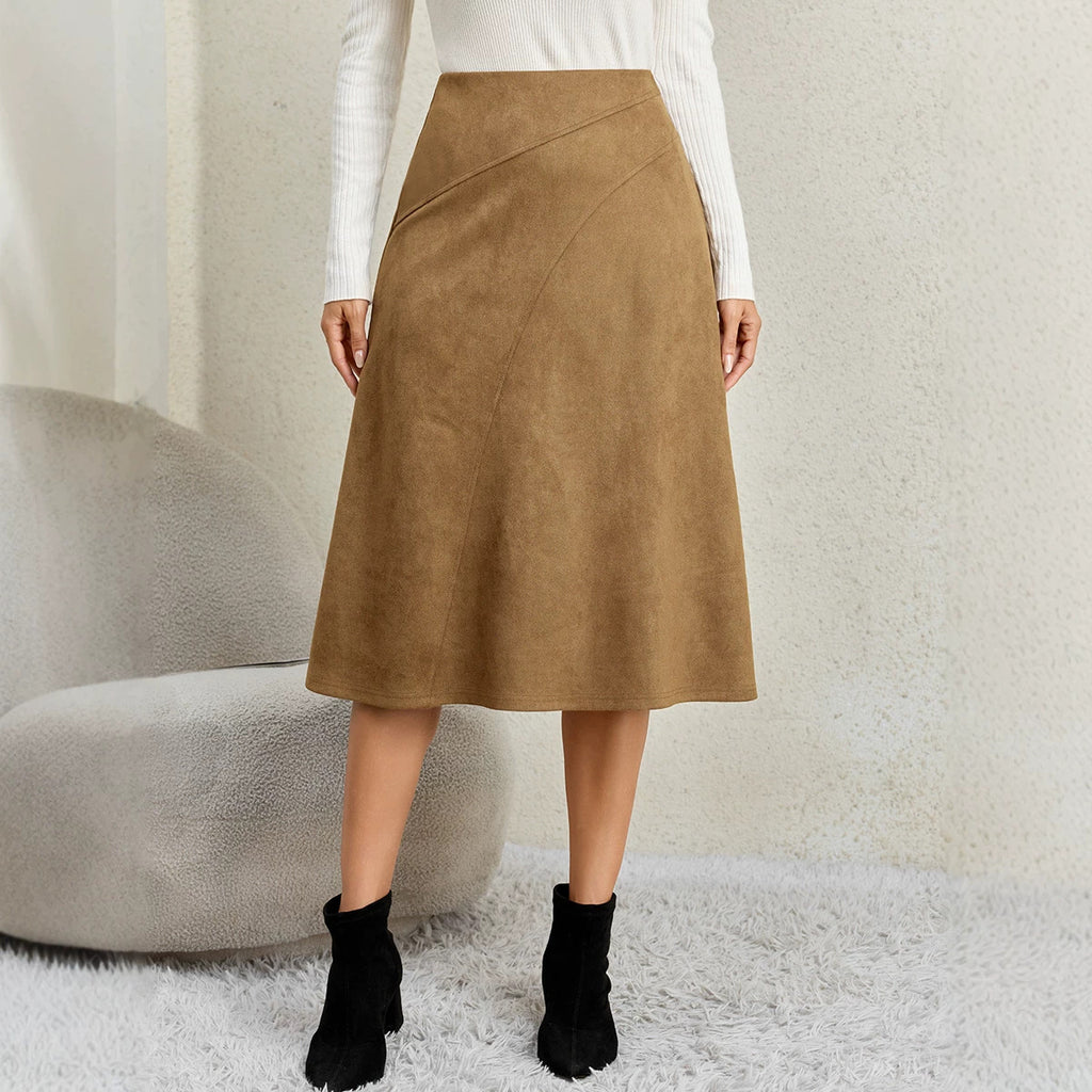 Autumn Women Clothing Suede Stitching HW Elastic Zipper A