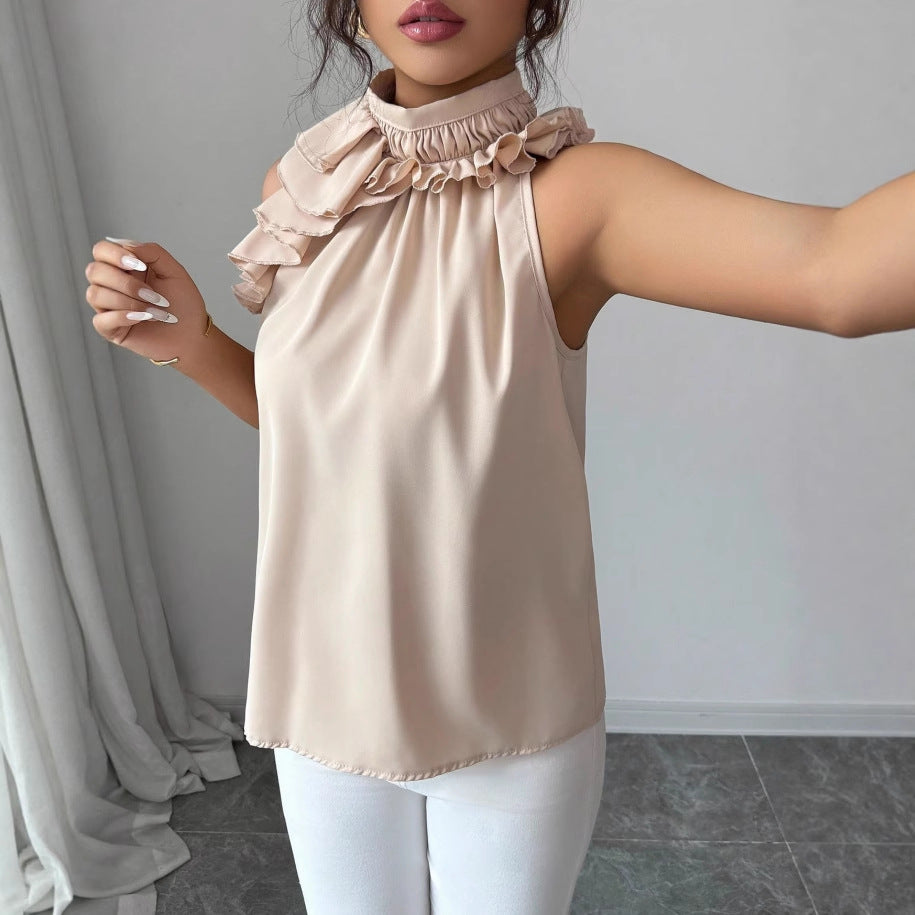 Women's Petal Collar Halter Sleeveless Top