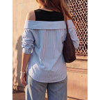Plus Size Faux Two-Piece Striped Top