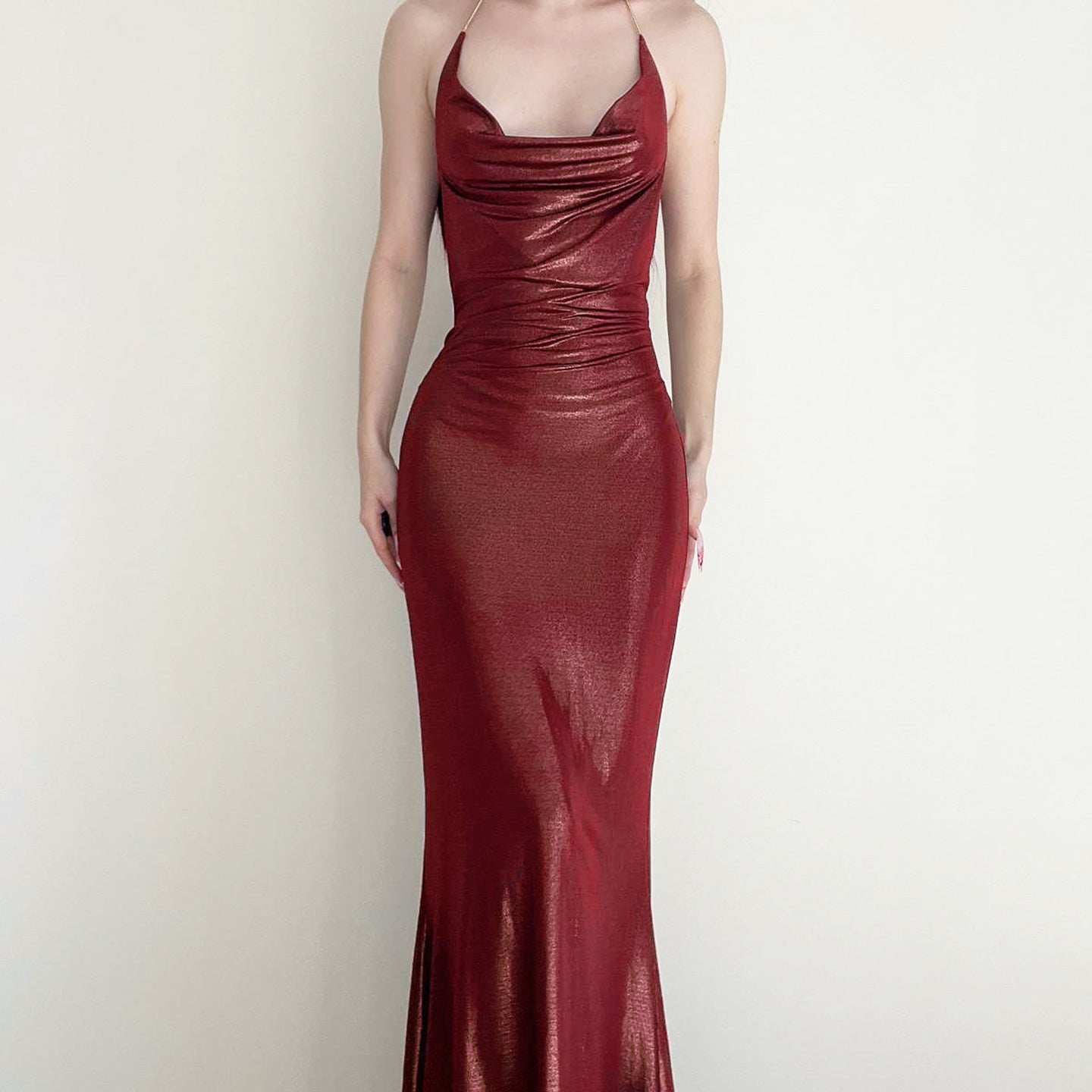 Women's Retro Halter Pleated Backless Sheath Dress