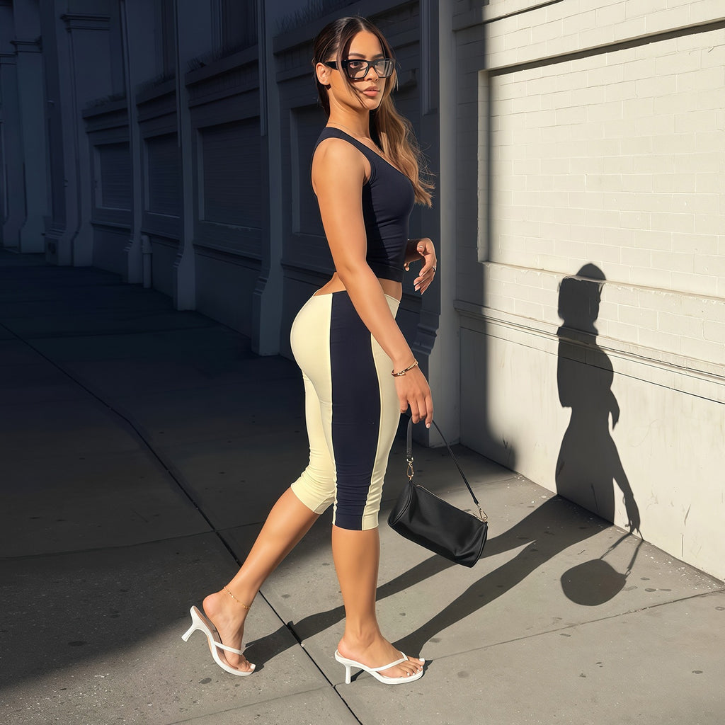 Summer Women Clothing Cropped Tank Top Tights Casual Sports Sets