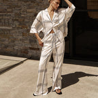 Half Sleeve Collared Shirt Wide Leg Pants
