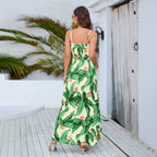 Women's Tropical Print Spaghetti Strap Midi Dress