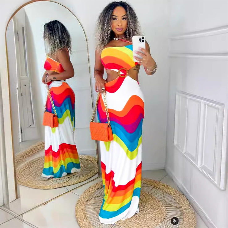 Women's Cutout Geometric-Print Maxi Dress