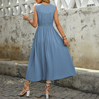 Women's Summer Simple Midi Split Light Blue Sleeveless Dress