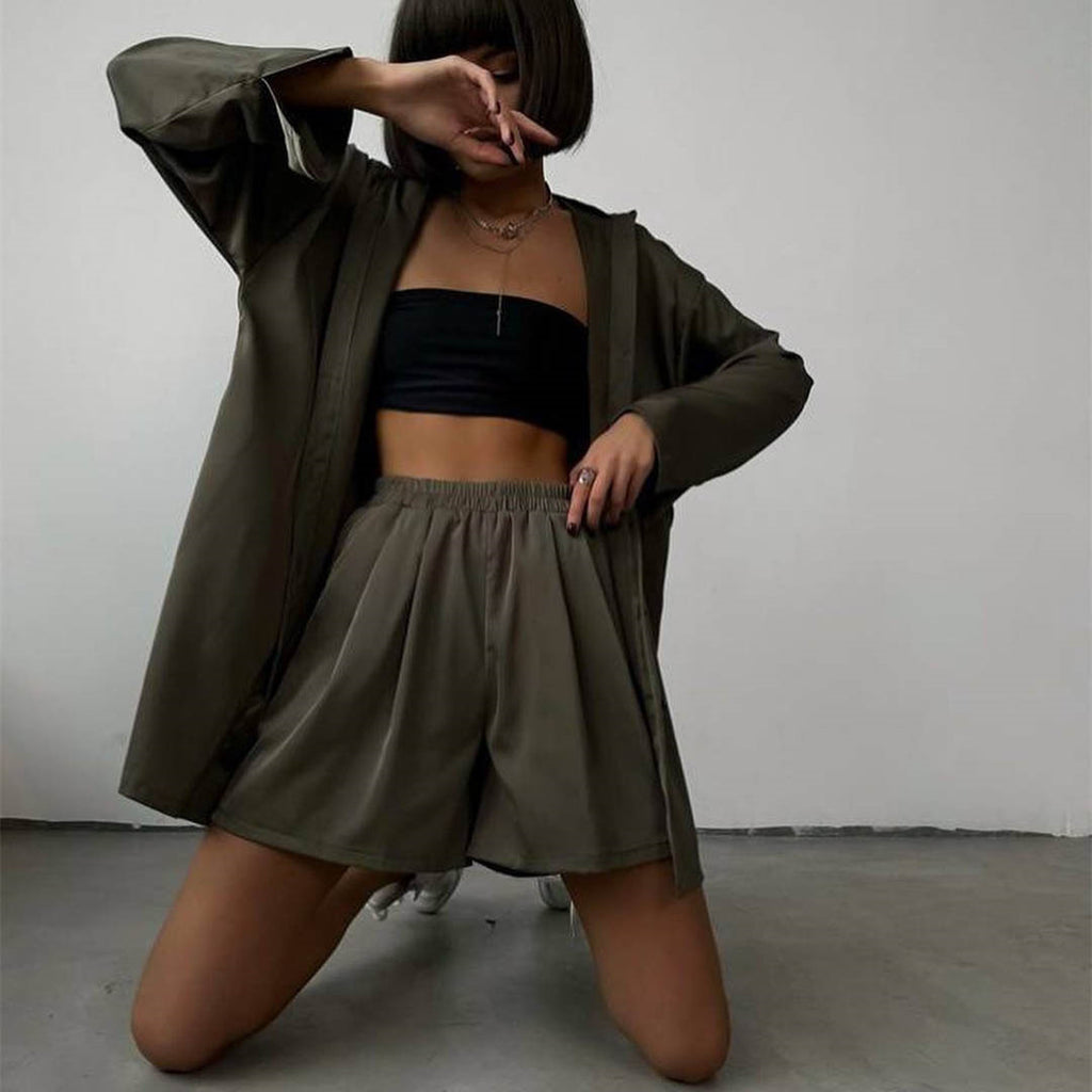 Women's Satin Shirt And Shorts Pajama Set