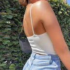 Women’s White Lace Up V Neck Crop Camisole
