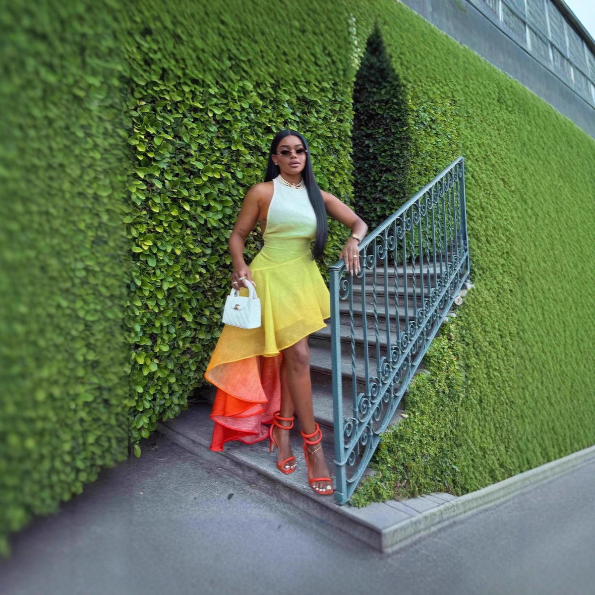 Vacation Printing Gradient Sling Dress