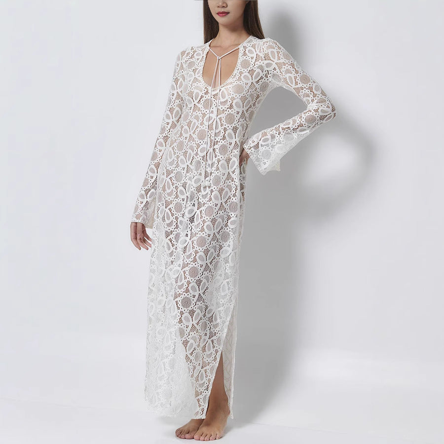 Women's Lace Long Sleeve Vacation Slit Maxi Dress