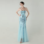Mesh Heavy Industry Beaded Tube Floral Evening Tube Top Dress