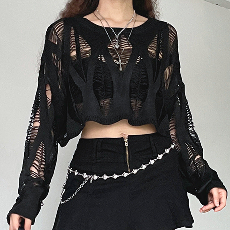 Women's Clothing Spring Women Clothes Sweater Sexy Loose Fitting Cropped Openwork Knitted Top