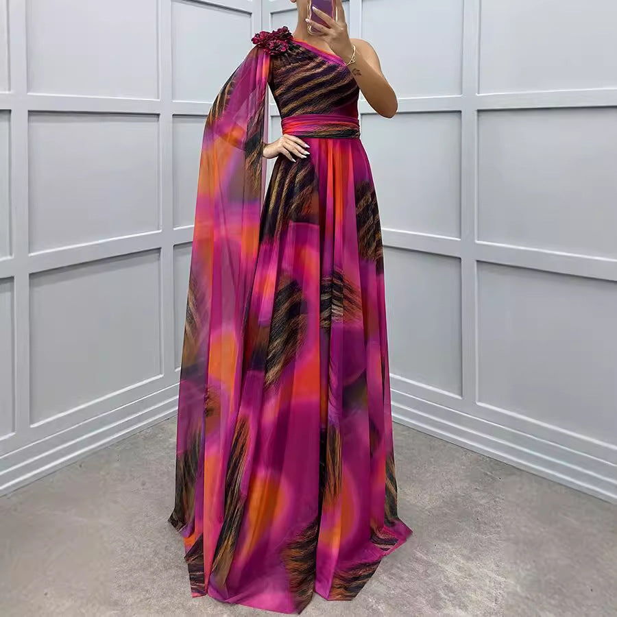 Women's Chiffon One-Shoulder Maxi Dress