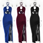 Women's Halter Cutout Slit Bodycon Maxi Dress
