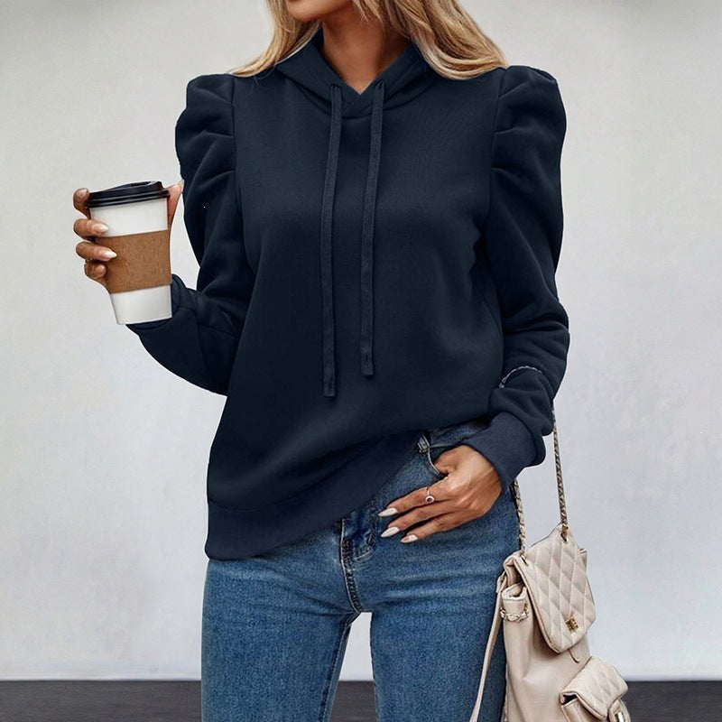 Autumn Winter Comfort Casual Pullover Puff Sleeve Solid