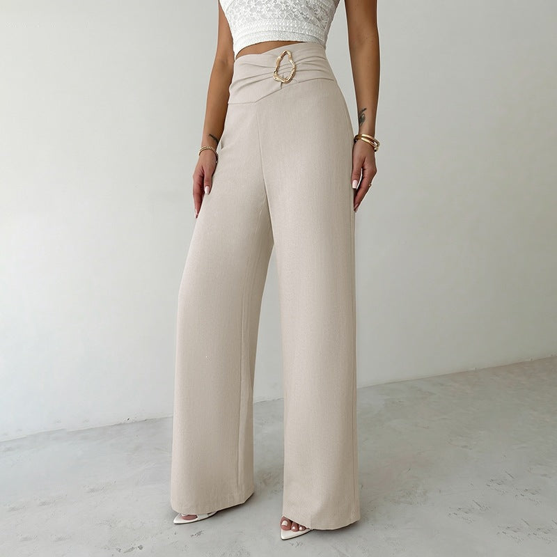 Women's Casual Trousers For Women Autumn High Waist Metal Decoration Straight Leg Pants