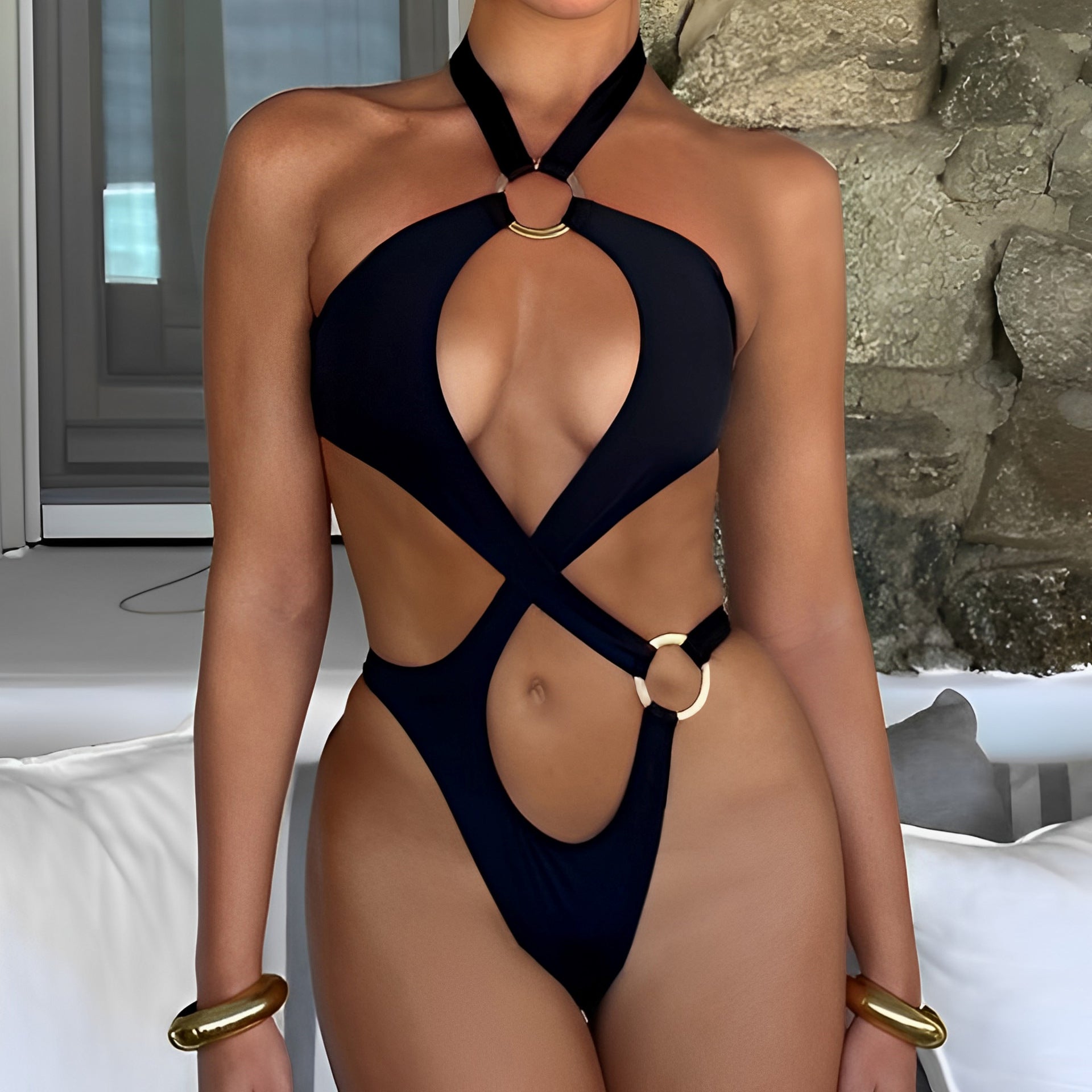 Solid One-piece Swimwear
