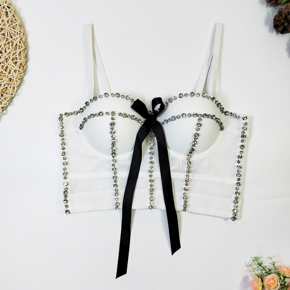 's Bowknot Diamond-Embedded Body Shaping Tube Top French Design