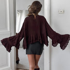 Women's Brown Chiffon Ruffle Bell Sleeve Blouse