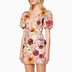 Floral Embroidered V-Neck Bodycon Mini Dress