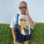 Street Casual Loose Printed Design Short Sleeved Top round