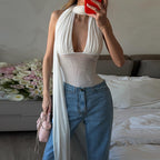 Women's Halter Ribbon One-Piece Swimsuit Top