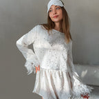 Autumn Pure Cotton Comfortable Suitable for Daily Wear Women Long Sleeve Shorts Feather Sleeve Home Wear