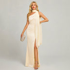 Women's Halter Backless Asymmetric Slit Evening Maxi Dress