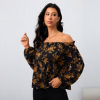 Women's off Shoulder Women Shirt Floral Elegant Long Sleeve Top