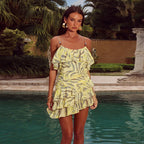 Vacation Casual Personalized Spaghetti-Strap Floral-Print Ruffled