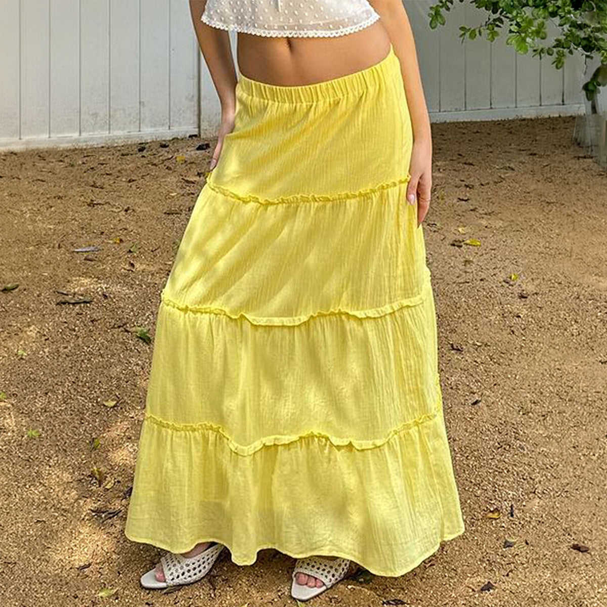 Women's Women Clothing Summer Elegant South French Holiday Elastic A Line Long Skirt