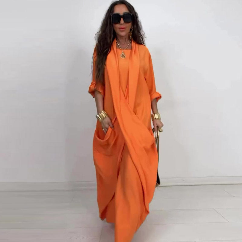 Summer Women Clothing Design Long Robe Solid Color Dress