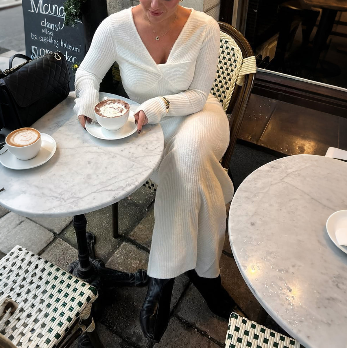 Women's Twisted V-Neck Wool-Blend Dress