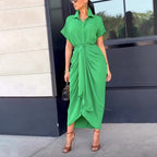 Collared Button-Front Shirt Midi Dress