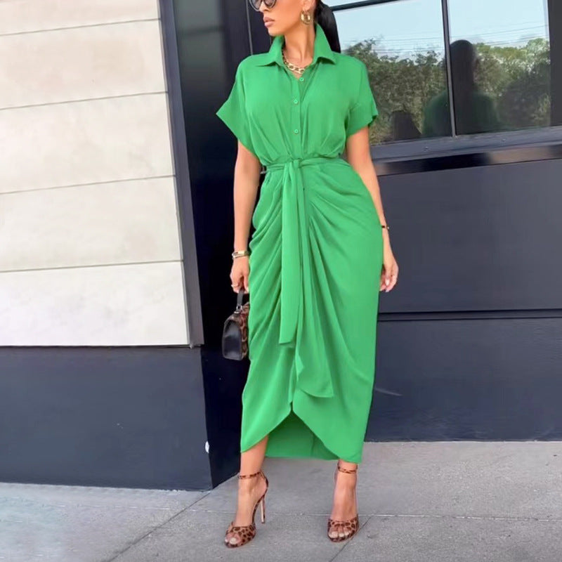 Collared Button-Front Shirt Midi Dress