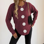 Women Clothing Three Dimensional Crocheted Decorative Casual Bottoming Shirt Pullover
