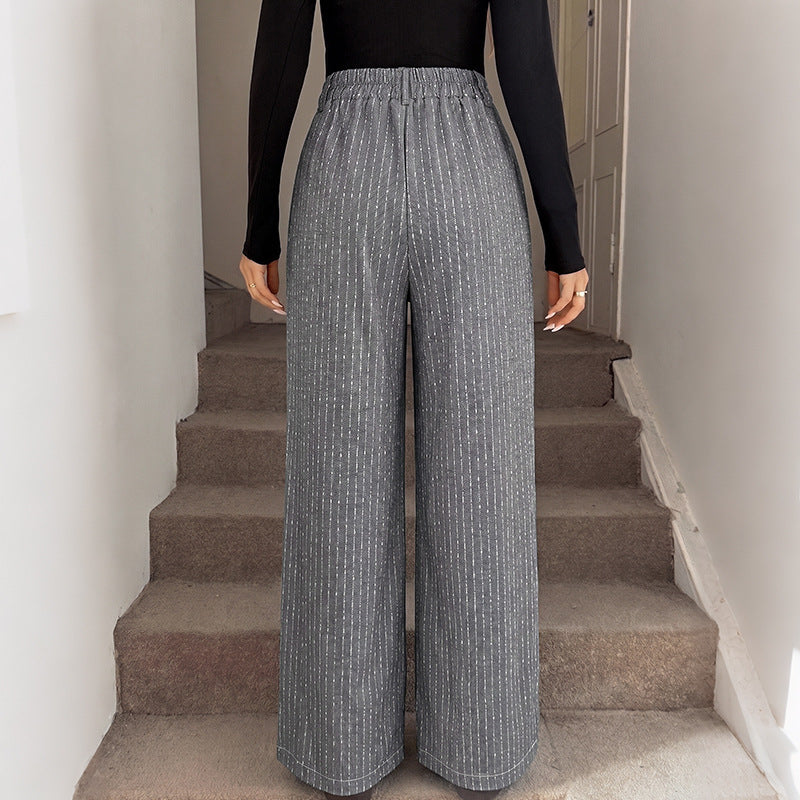 Simple Loose Vertical Stripes HW WL Casual Pants