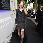 Black White Tweed Short Coat Double Breasted Design with