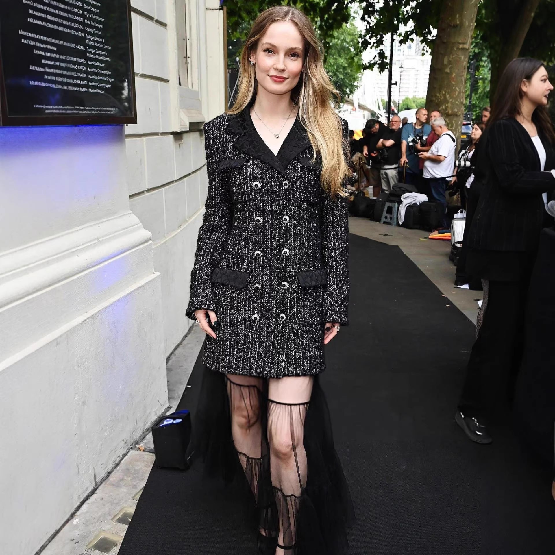 Black White Tweed Short Coat Double Breasted Design with