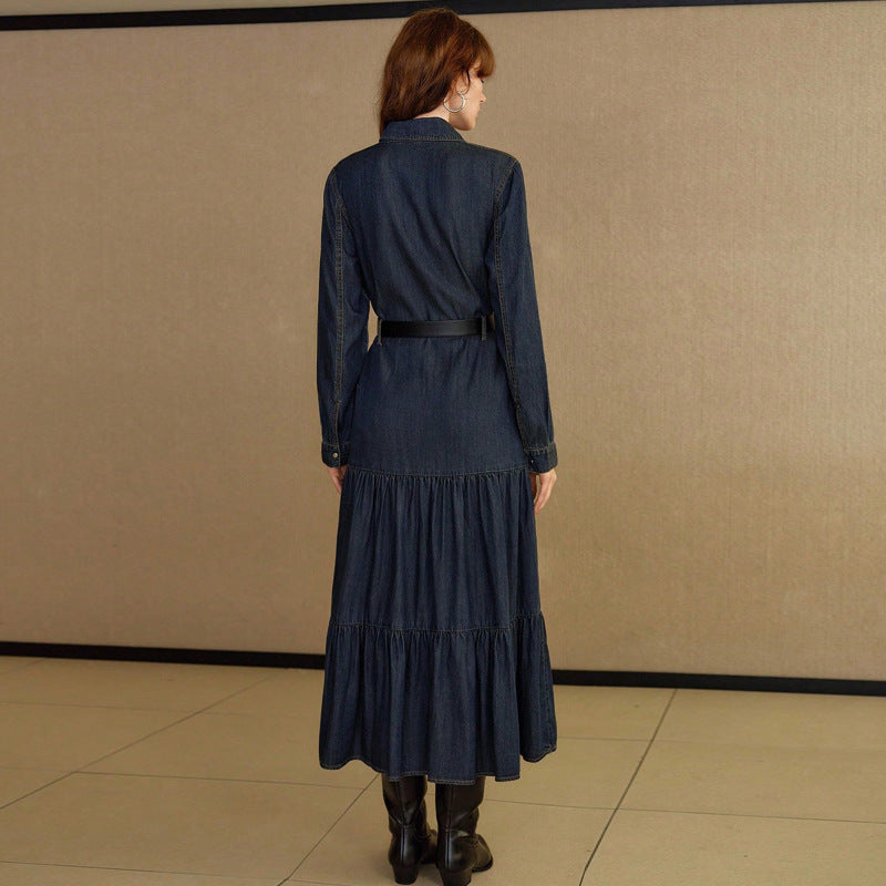 Denim Long-Sleeve Waist Dress
