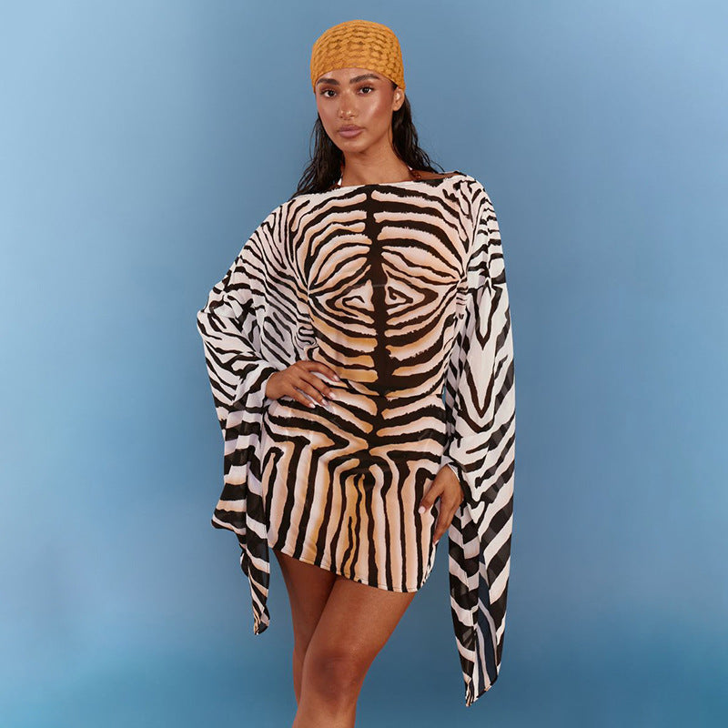 Women's Striped Flare-Sleeve Mini Dress