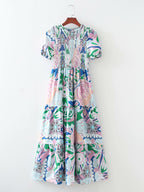 Printed Short-Sleeve Swing Dress