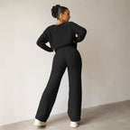 Autumn Winter Solid Color round Neck Long Sleeve Trousers Thick