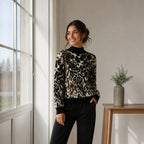Women's Leopard Print Mock-Neck Sweater