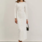 White Button Long Sleeve A-Line Maxi Dress