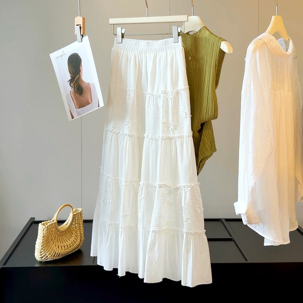 White Three Dimensional Floral Skirt Women Summer HW