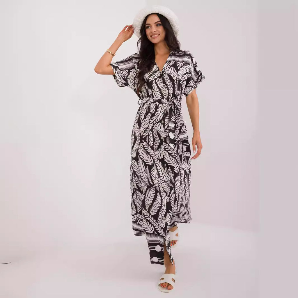 Bohemian Printed Collared Swing Dress