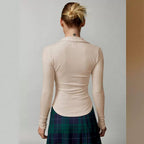 Women's High End Women Thread Polo Collar Long Sleeved T Shirt Slim Sweater Women Top Summer High Grade