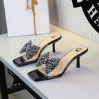 Women's Rhinestone Bow Stiletto Slides