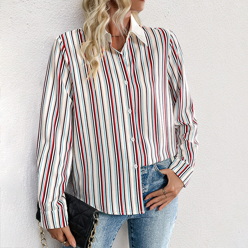 Women’s Burgundy Vertical Stripe Collared Long Shirt
